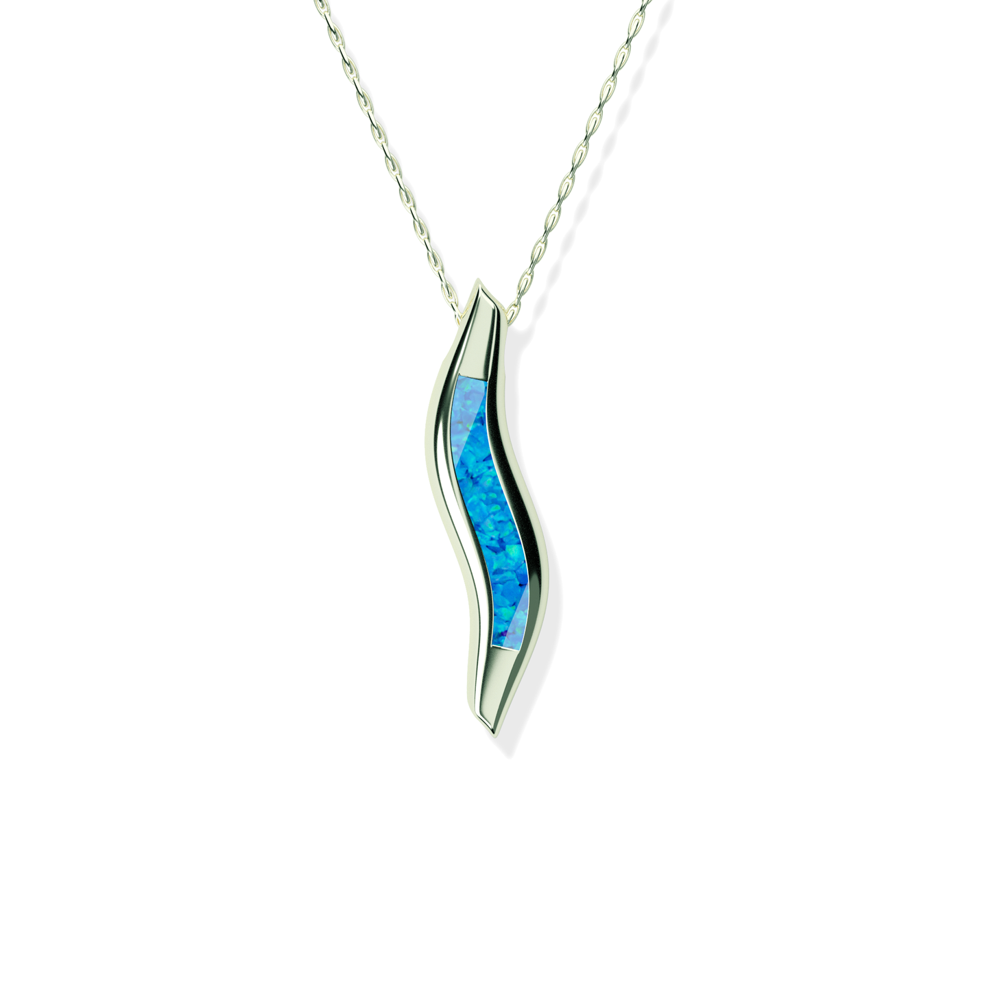 Opals & Ashes Wave Memorial Pendant 9ct White Gold. Ashes blended with Pacific Blue Opals.